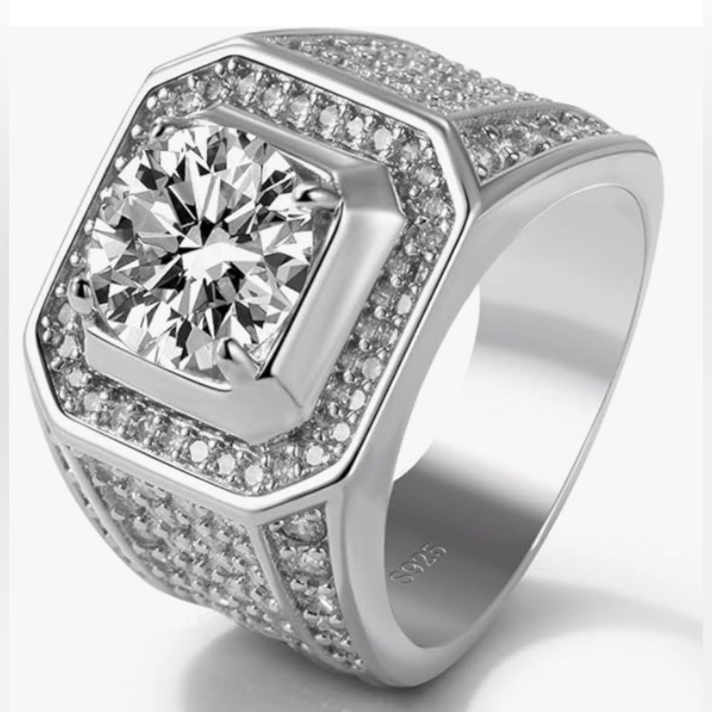 H&Beautimer New 925 Sterling Silver Rings 0.67'' CZ Inlaid Rings size 12 New